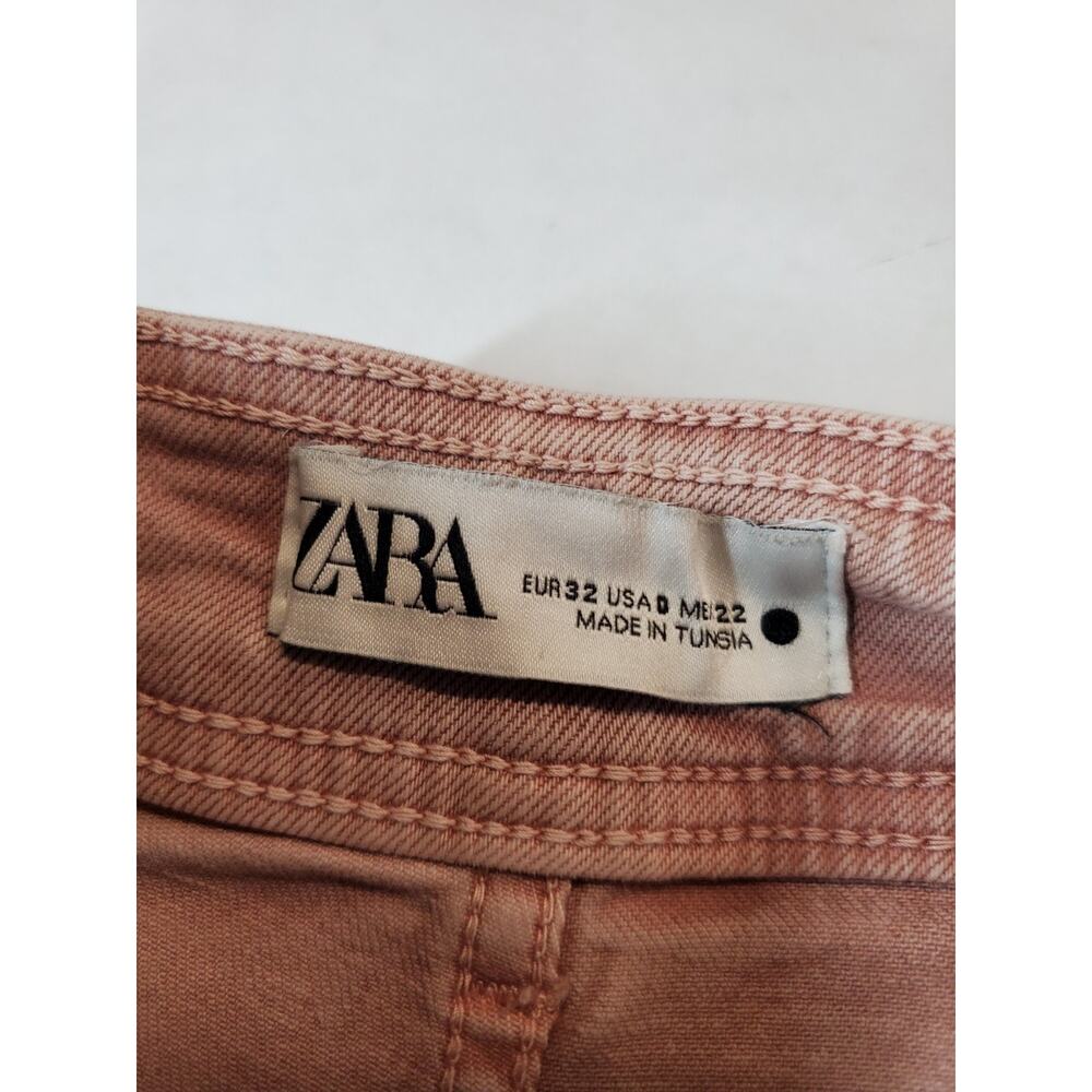 Zara Womens 0 Marine Straight Leg Jeans High Rise Raw Hems Pale Pink Retro - Picture 7 of 11